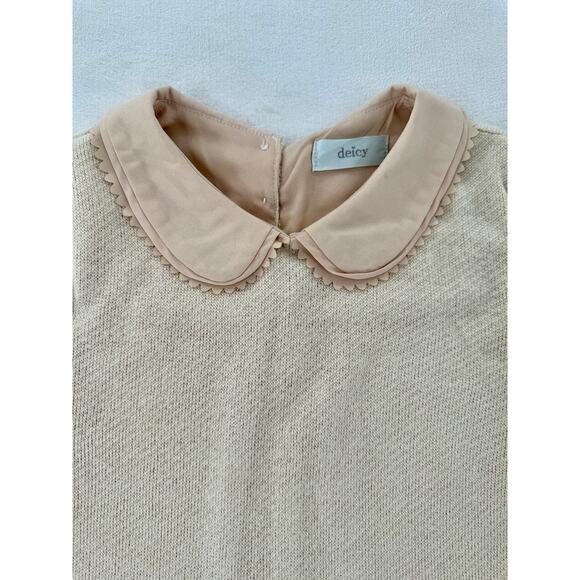 Deicy Beige Tan Peter Pan Collar Layered Knit Top Sweater Preppy Retro Small - Picture 6 of 11